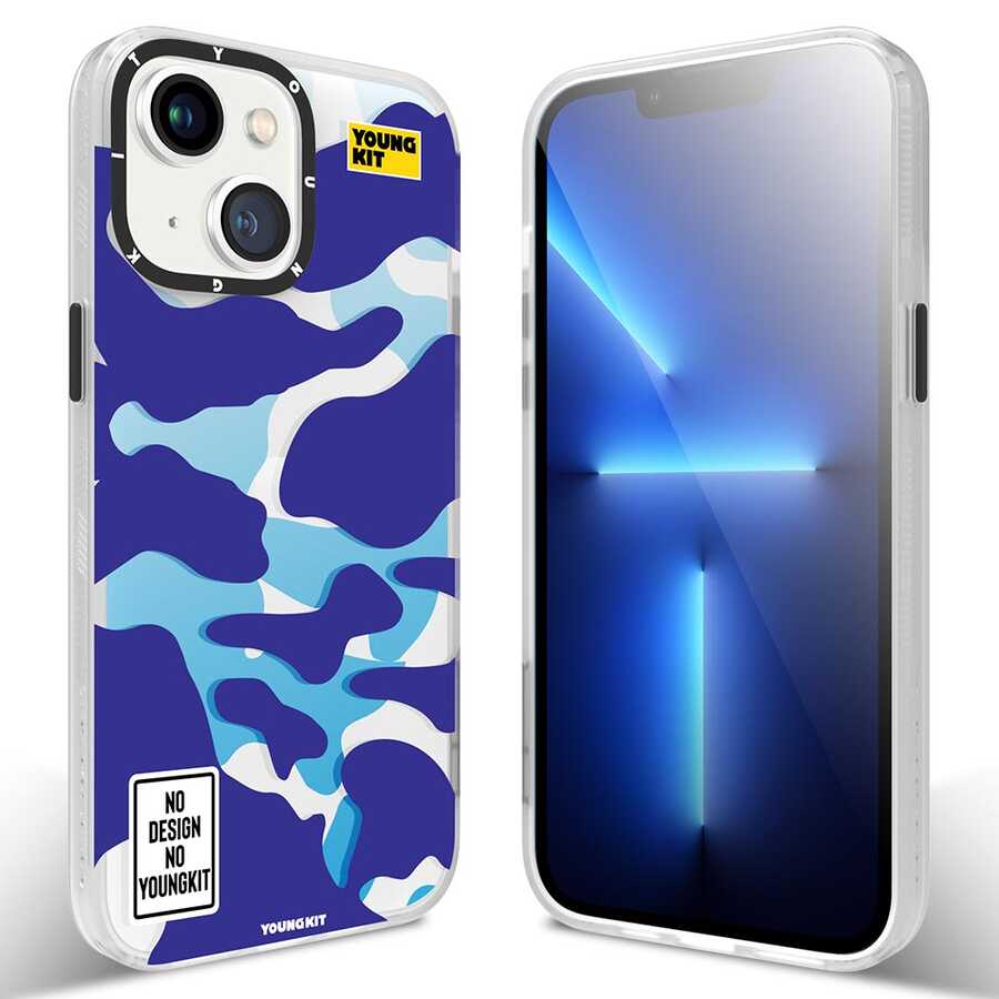 iPhone 13 Kılıf YoungKit Kamuflaj Serisi Kılıf Mavi