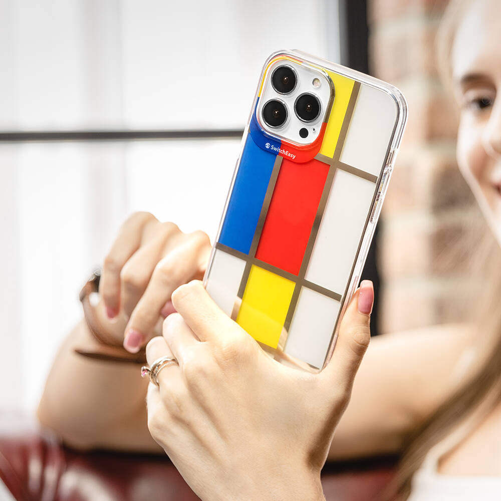 iPhone 13 Pro Kılıf Çift IMD Baskılı Lisanslı Switcheasy Artist Mondrian Kılıf Sarı