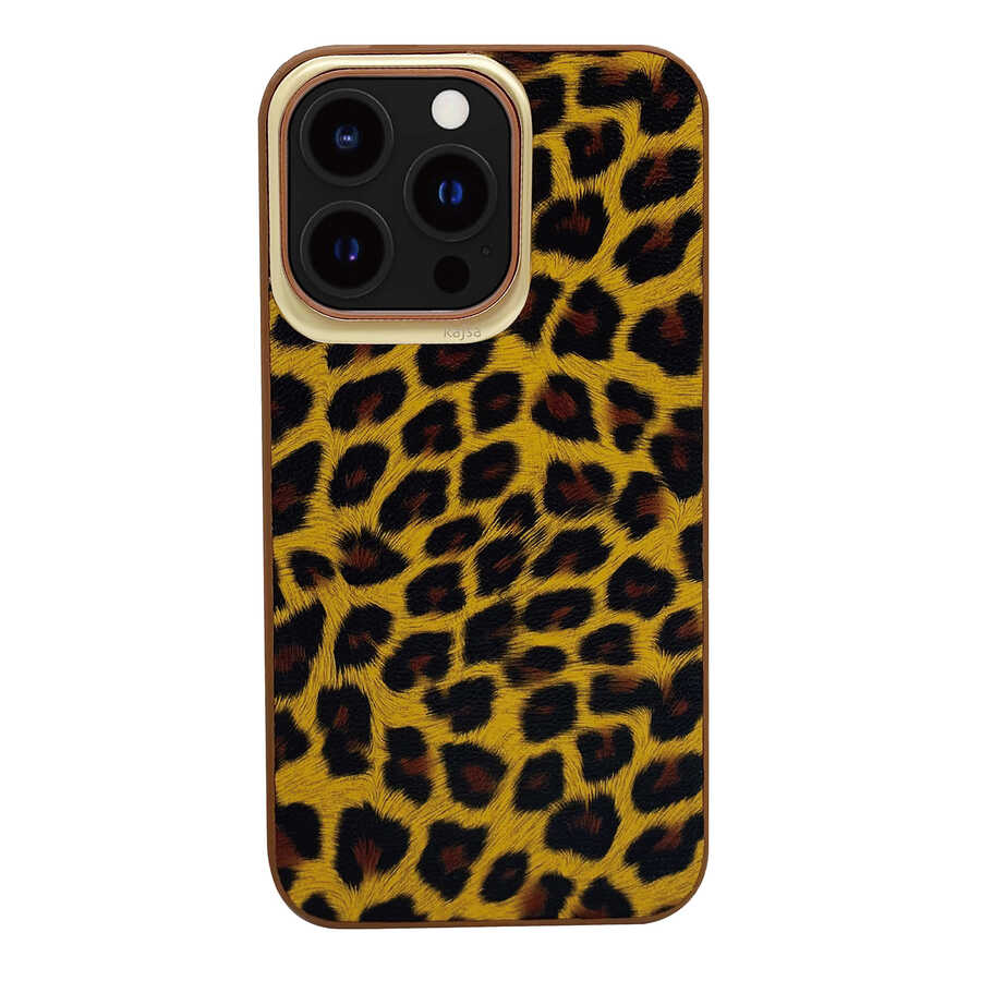 iPhone 13 Pro Kılıf Kajsa Glamorous Serisi Leopard Combo Kılıf Sarı