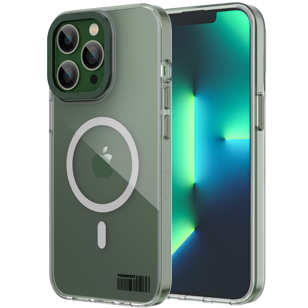 iPhone 13 Pro Kılıf Magsafe Şarj Özellikli Youngkit Coloured Glaze Serisi Kılıf Yeşil