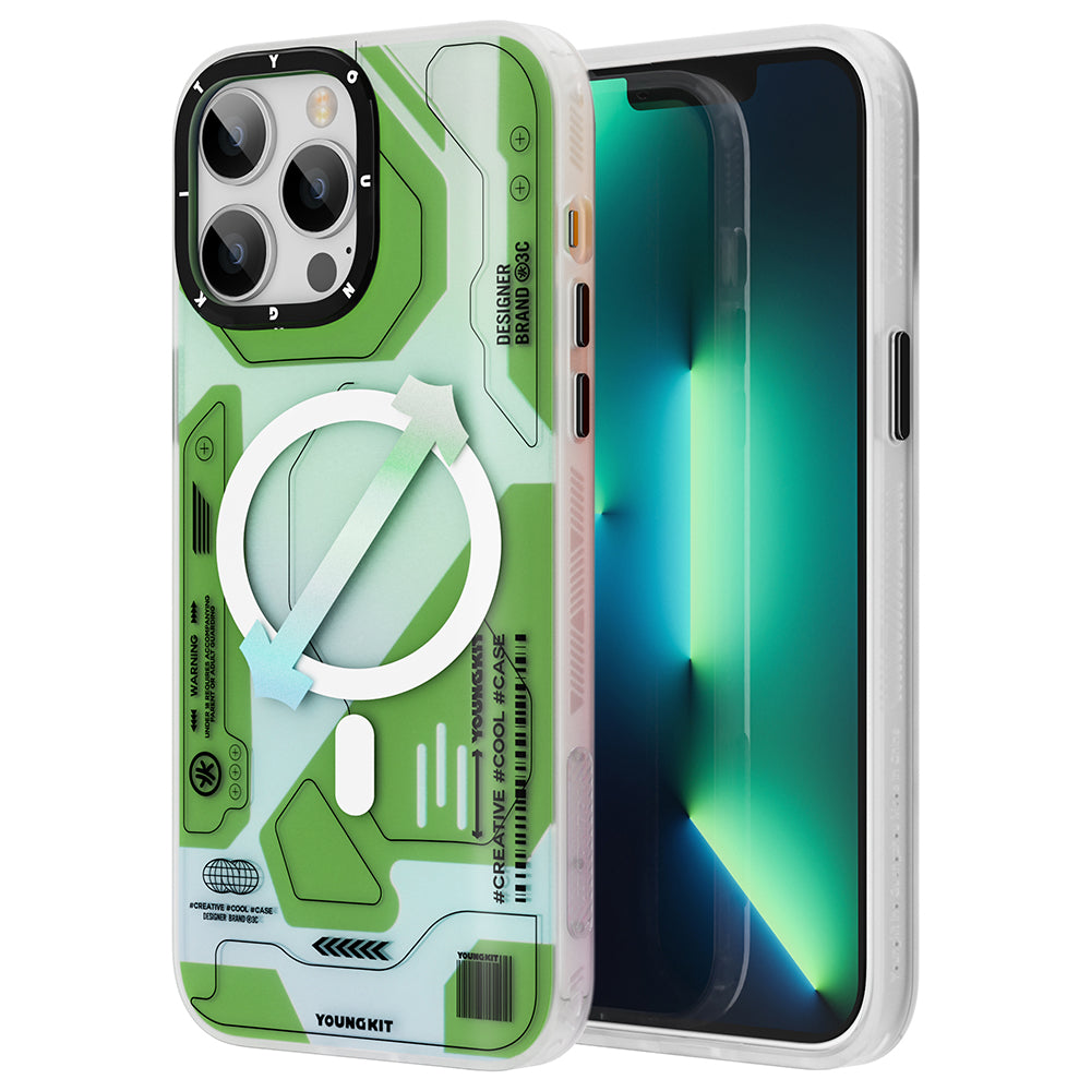 iPhone 13 Pro Kılıf Magsafe Şarj Özellikli YoungKit Metaverse Serisi Kılıf Yeşil