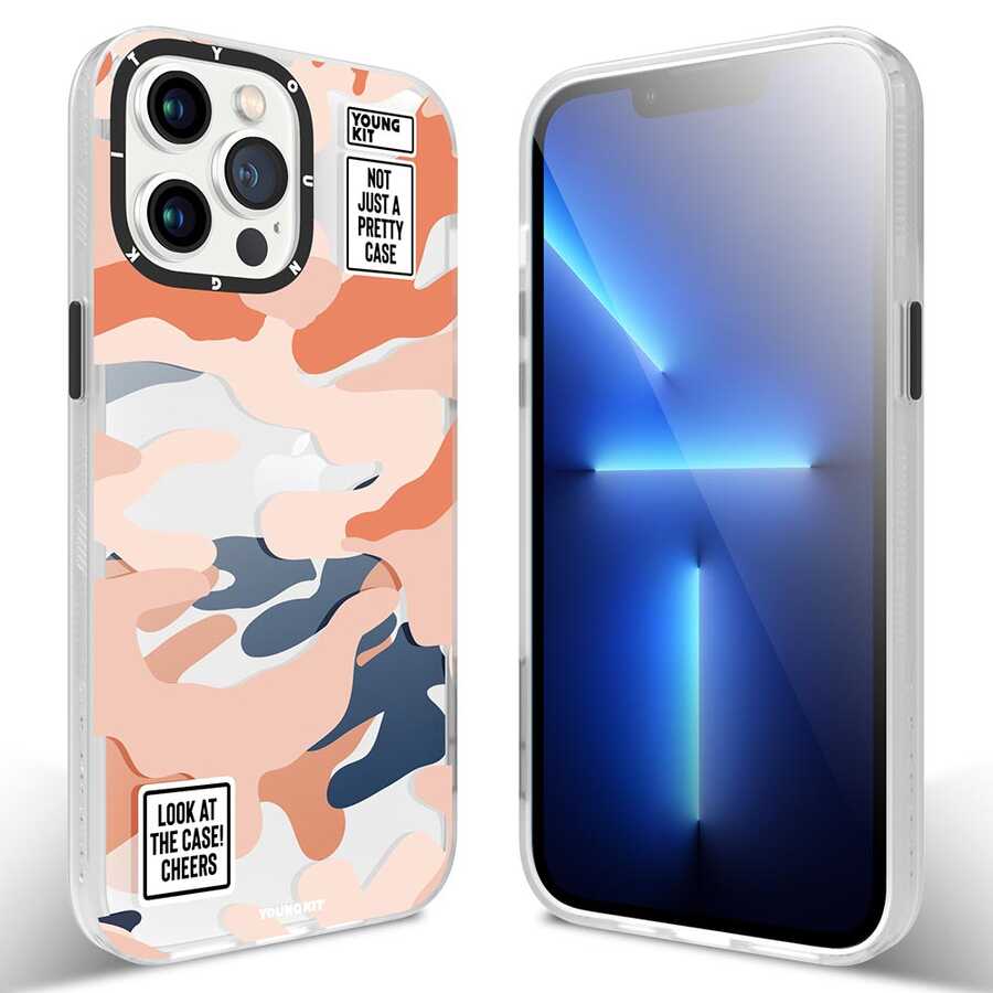 iPhone 13 Pro Kılıf YoungKit Kamuflaj Serisi Kılıf Kırmızı