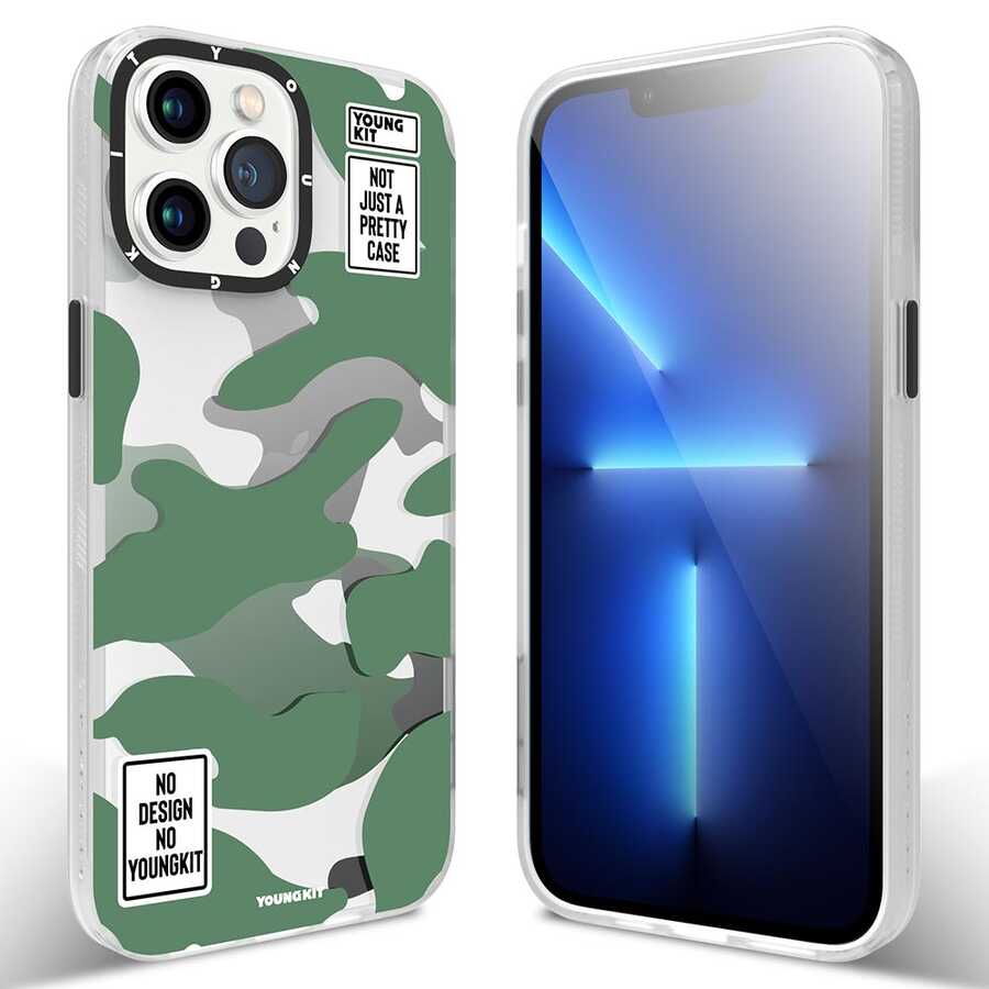 iPhone 13 Pro Kılıf YoungKit Kamuflaj Serisi Kılıf Yeşil