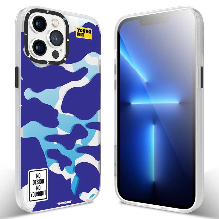 iPhone 13 Pro Kılıf YoungKit Kamuflaj Serisi Kılıf Mavi