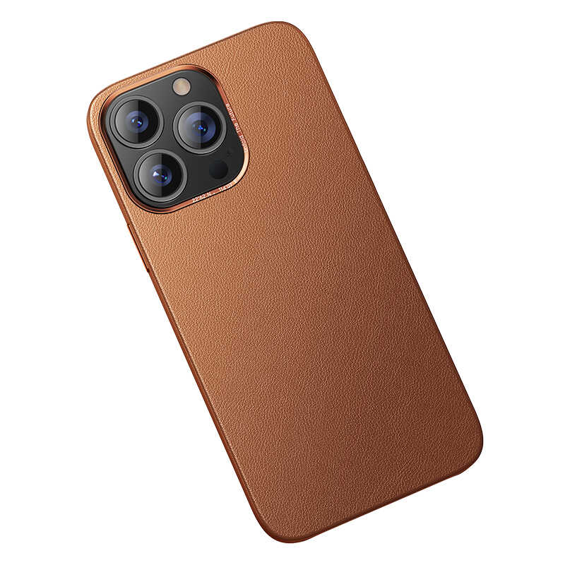 iPhone 13 Pro Max Kılıf Benks Magnetic Hakiki Deri Kılıf Kahverengi
