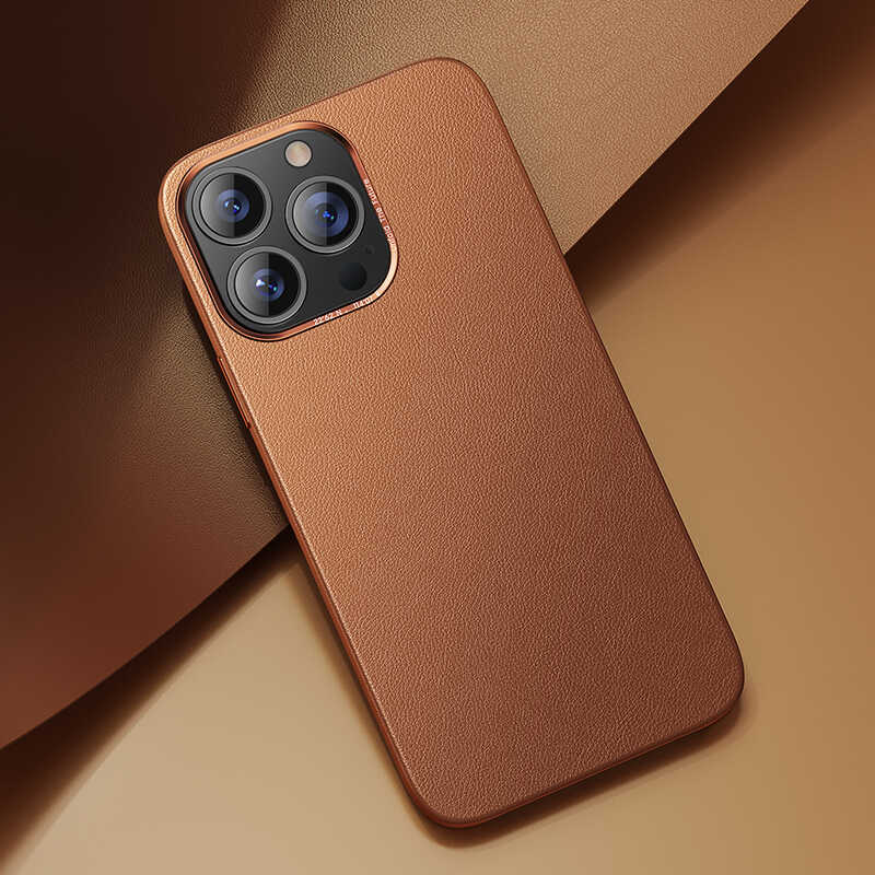 iPhone 13 Pro Max Kılıf Benks Magnetic Hakiki Deri Kılıf Kahverengi