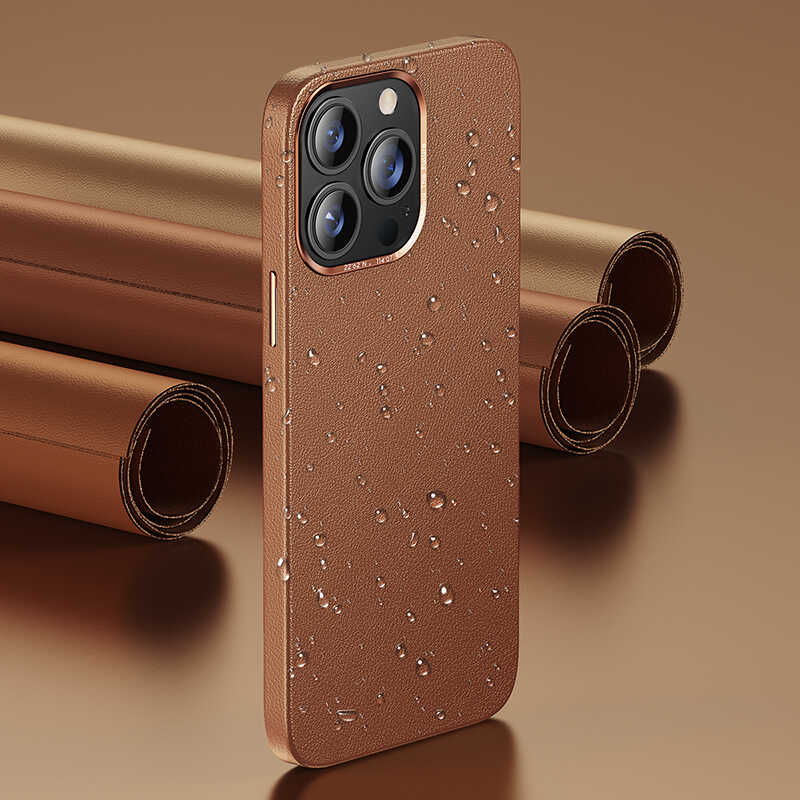 iPhone 13 Pro Max Kılıf Benks Magnetic Hakiki Deri Kılıf Kahverengi