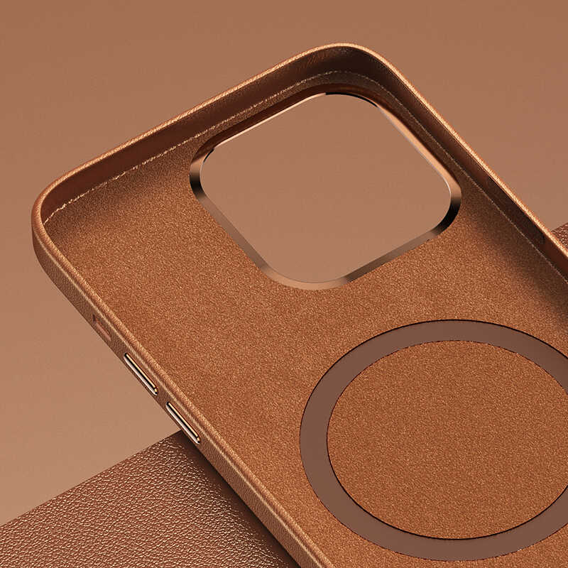 iPhone 13 Pro Max Kılıf Benks Magnetic Hakiki Deri Kılıf Kahverengi