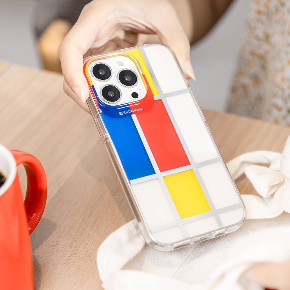 iPhone 13 Pro Max Kılıf Çift IMD Baskılı Lisanslı Switcheasy Artist Mondrian Kılıf Sarı