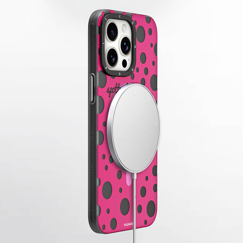 iPhone 13 Pro Max Kılıf Magsafe Şarj Özellikli Polka Dot Desenli Youngkit Spots Serisi Kılıf Gri