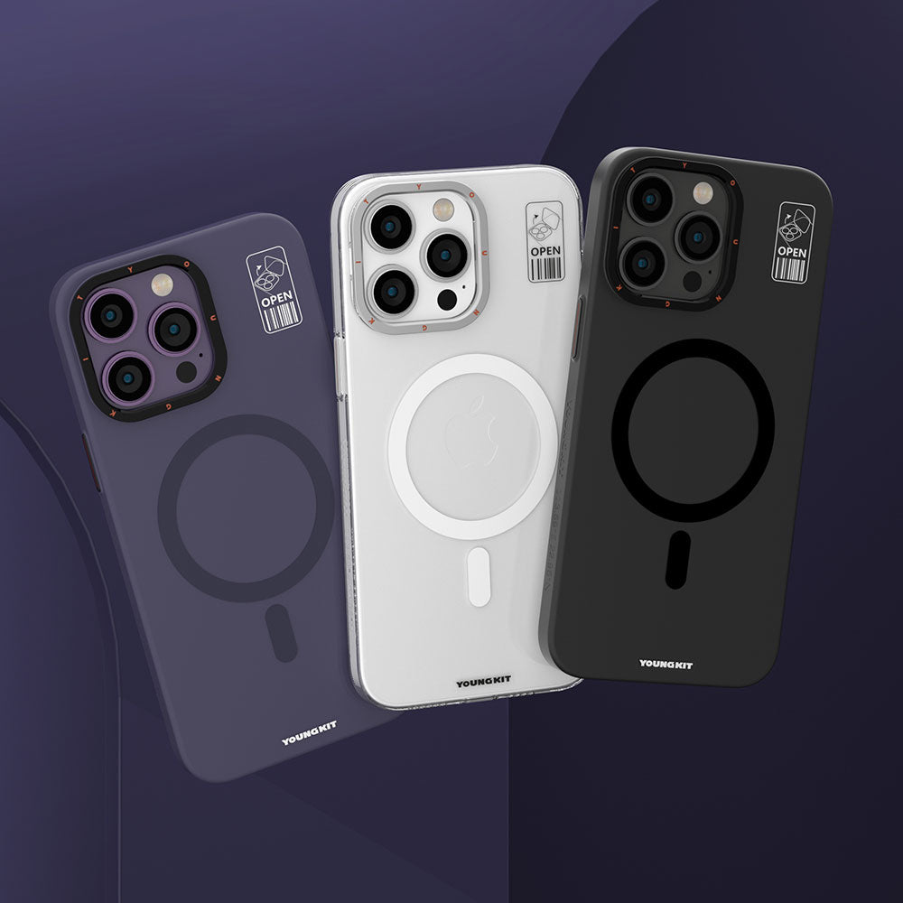 iPhone 13 Pro Max Kılıf Magsafe Şarj Özellikli Standlı YoungKit Hermit Bracket Serisi Kılıf Beyaz