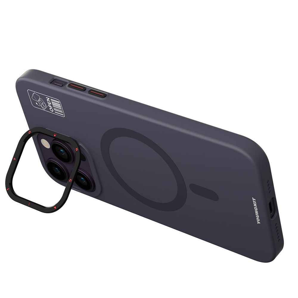 iPhone 13 Pro Max Kılıf Magsafe Şarj Özellikli Standlı YoungKit Hermit Bracket Serisi Kılıf Beyaz
