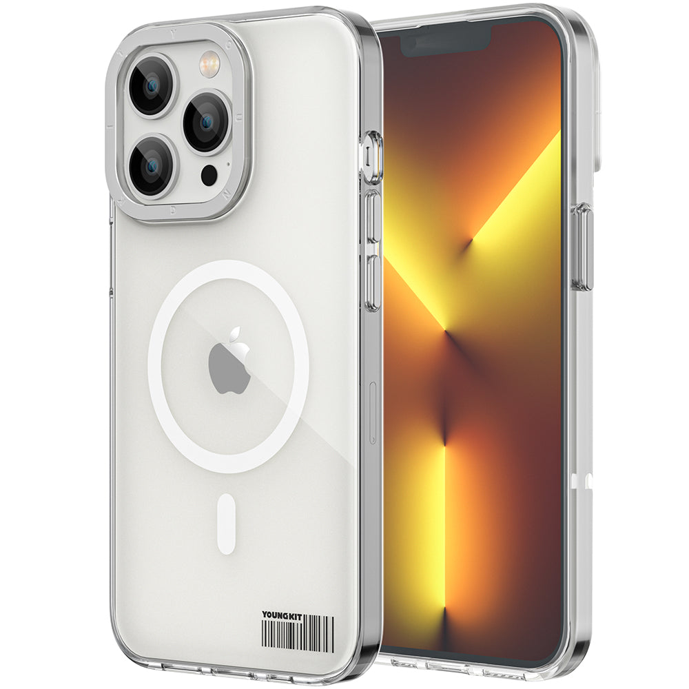 iPhone 13 Pro Max Kılıf Magsafe Şarj Özellikli Youngkit Coloured Glaze Serisi Kılıf Beyaz