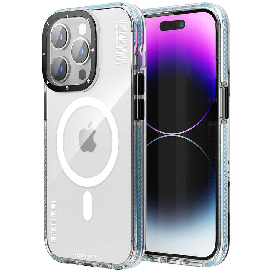 iPhone 13 Pro Max Kılıf Magsafe Şarj Özellikli YoungKit Exquisite Serisi Kılıf Mavi