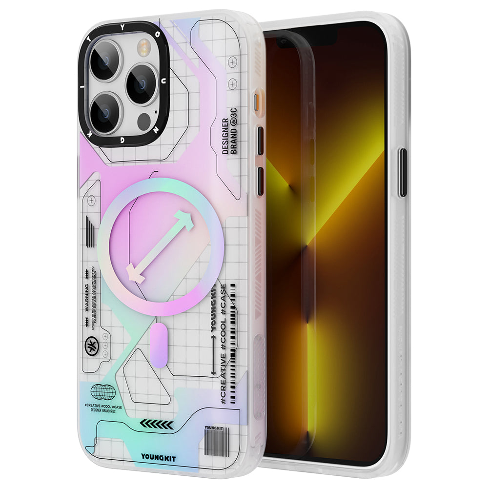iPhone 13 Pro Max Kılıf Magsafe Şarj Özellikli YoungKit Metaverse Serisi Kılıf Beyaz