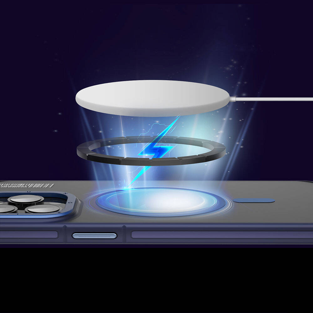 iPhone 13 Pro Max Kılıf Magsafe Şarj Özellikli Youngkit Rock Sand Serisi Kılıf Mavi