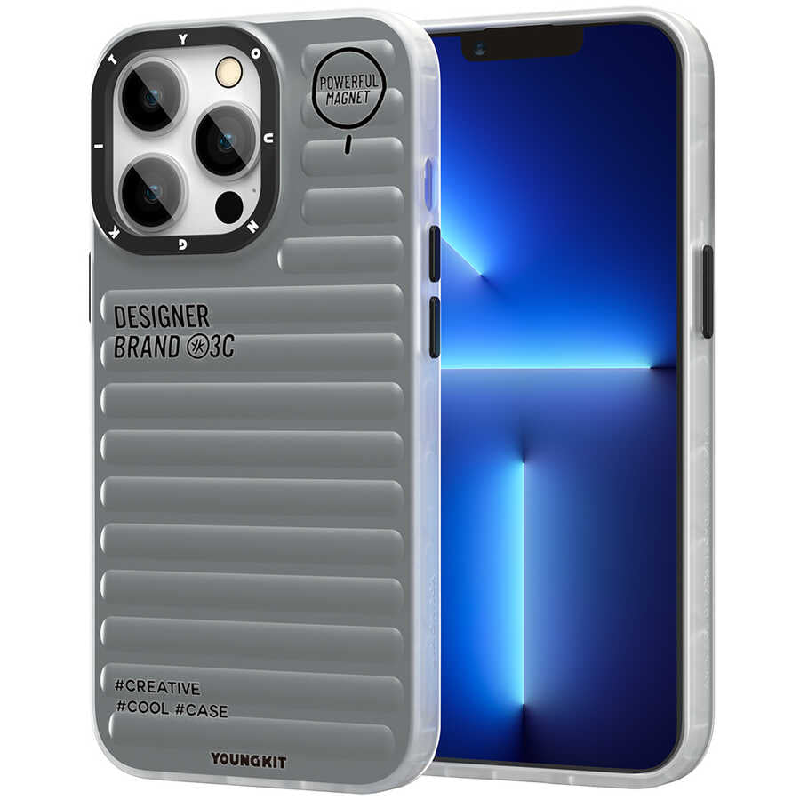 iPhone 13 Pro Max Kılıf YoungKit Plain Coloured Serisi Kılıf Gri