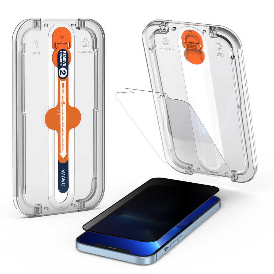 iPhone 13 Pro Wiwu Easy İnstall iPrivacy Temperli Ekran Koruyucu Siyah
