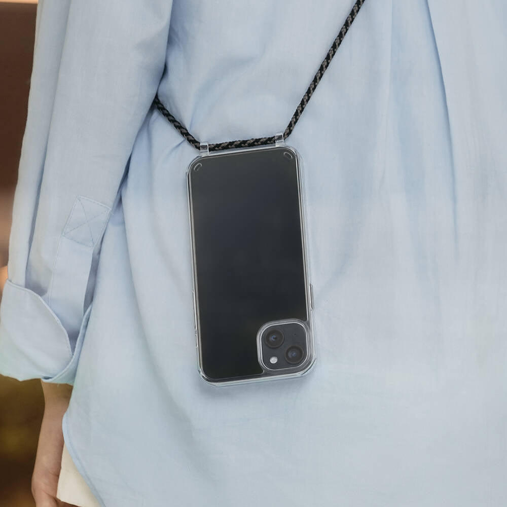 iPhone 14 Kılıf Boyun Askılı Şok Önleyicili Şeffaf Lisanslı Switcheasy Play Kılıf Siyah