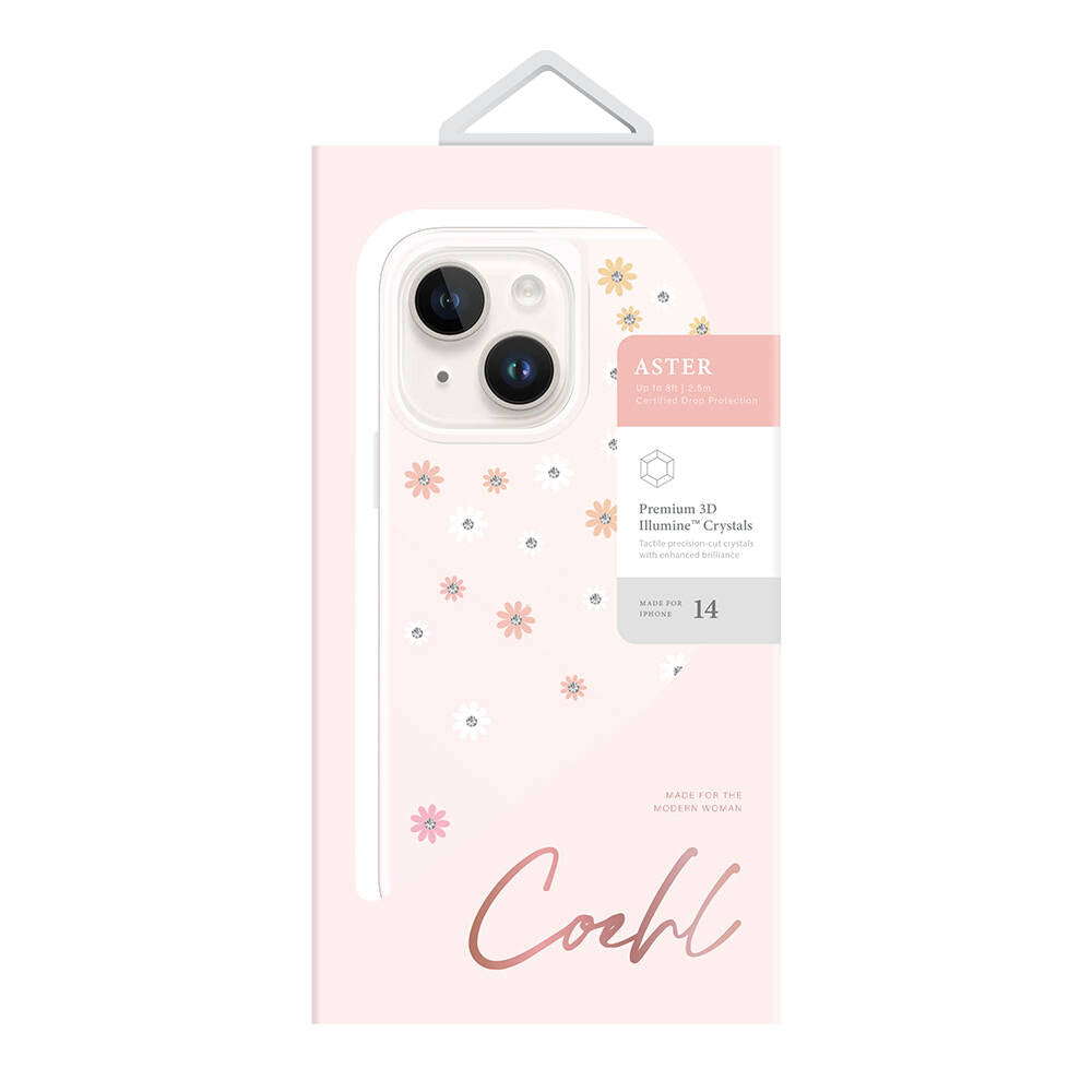 iPhone 14 Kılıf Çiçek Desenli Taşlı Coehl Aster Kılıf Pembe