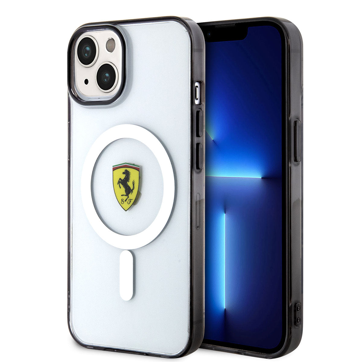 iPhone 14 Kılıf Ferrari Magsafe Şarj Özellikli Transparan Dizayn Kılıf Renksiz