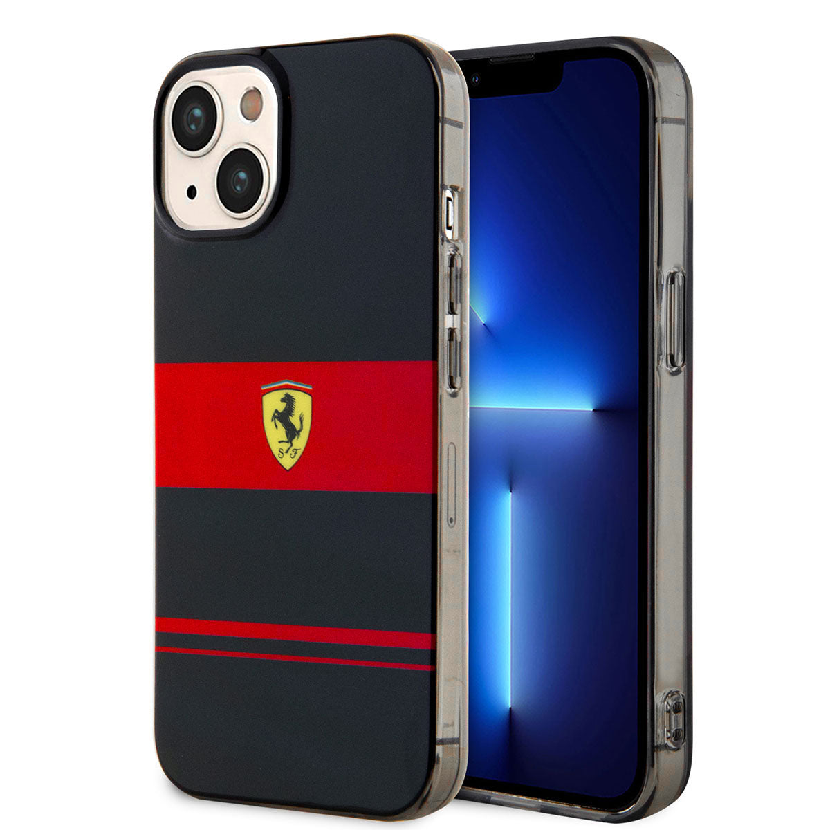 iPhone 14 Kılıf Ferrari Orjinal Lisanslı Magsafe Şarj Özellikli Yatay Çizgili Dizayn Kılıf Siyah