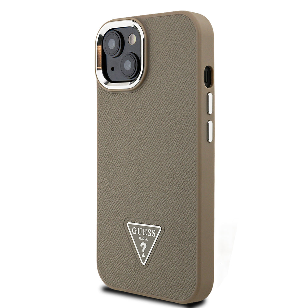 Apple iPhone 14 Kılıf Guess Orjinal Lisanslı M-safe Şarj Özellikli Grained Triangle Kapak Siyah