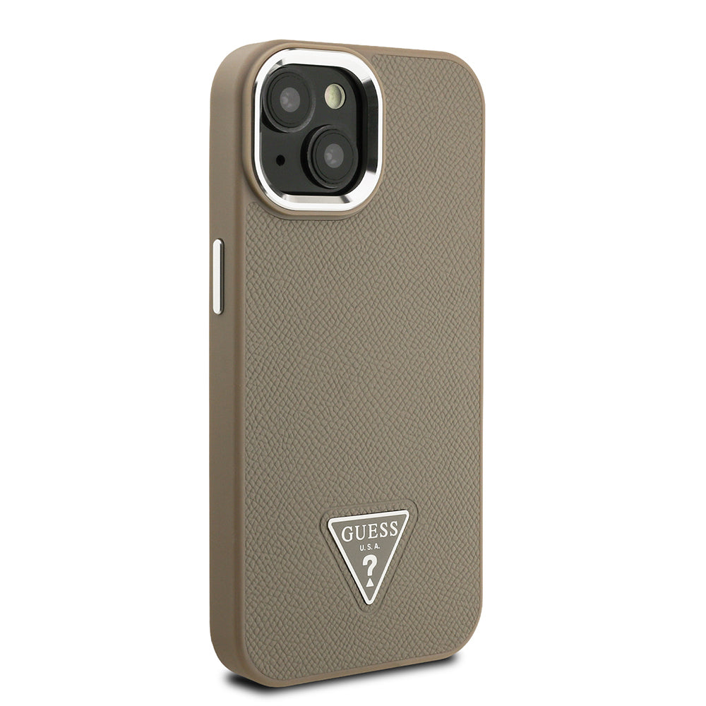 Apple iPhone 14 Kılıf Guess Orjinal Lisanslı M-safe Şarj Özellikli Grained Triangle Kapak Siyah