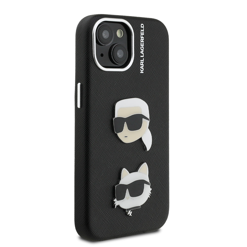 Apple iPhone 14 Kılıf Karl Lagerfeld Orjinal Lisanslı K&C Heads Pin Kapak Siyah