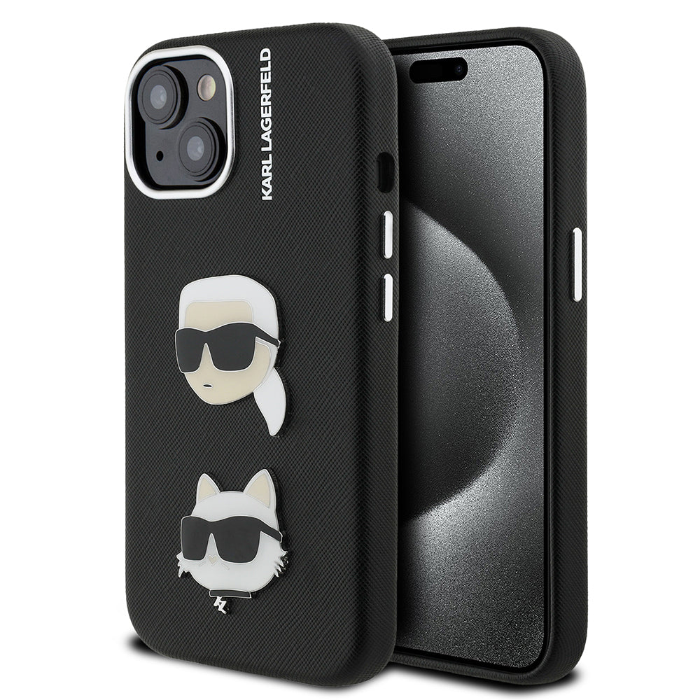 Apple iPhone 14 Kılıf Karl Lagerfeld Orjinal Lisanslı K&C Heads Pin Kapak Siyah
