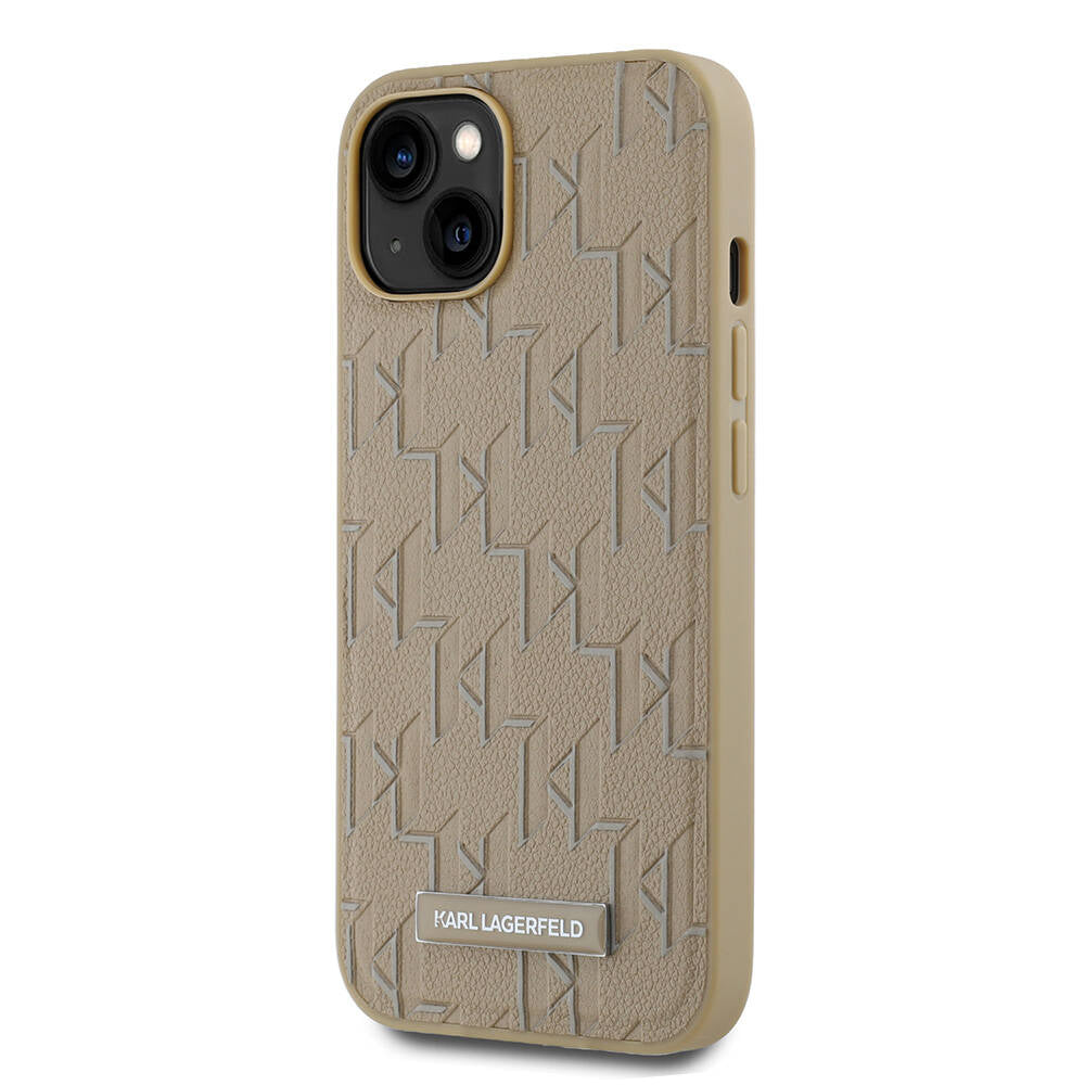 iPhone 14 Kılıf Karl Lagerfeld Orjinal Lisanslı Magsafe Şarj Özellikli KL Yazılı Hot Stamp Kılıf Krem