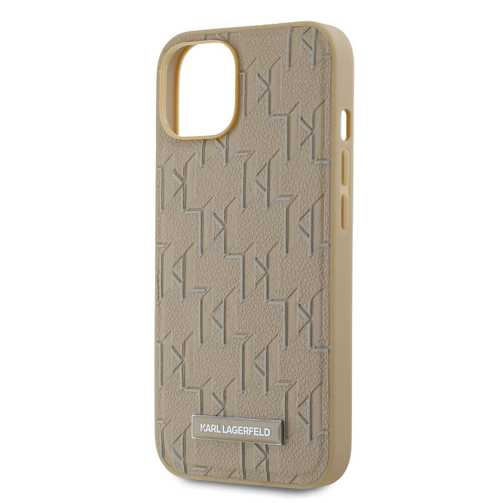 iPhone 14 Kılıf Karl Lagerfeld Orjinal Lisanslı Magsafe Şarj Özellikli KL Yazılı Hot Stamp Kılıf Krem