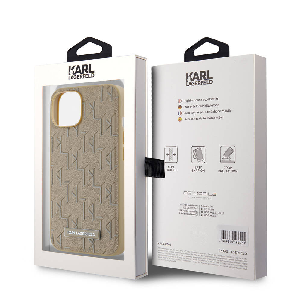 iPhone 14 Kılıf Karl Lagerfeld Orjinal Lisanslı Magsafe Şarj Özellikli KL Yazılı Hot Stamp Kılıf Siyah