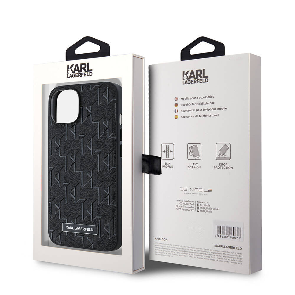 iPhone 14 Kılıf Karl Lagerfeld Orjinal Lisanslı Magsafe Şarj Özellikli KL Yazılı Hot Stamp Kılıf Siyah