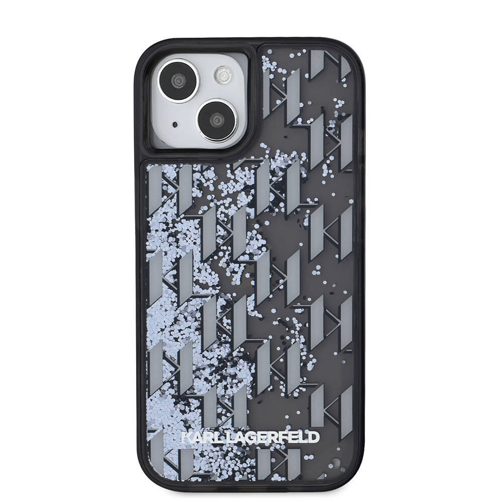 iPhone 14 Kılıf Karl Lagerfeld Orjinal Lisanslı Simli KL Yazılı Monogram Gradıent Kılıf Siyah