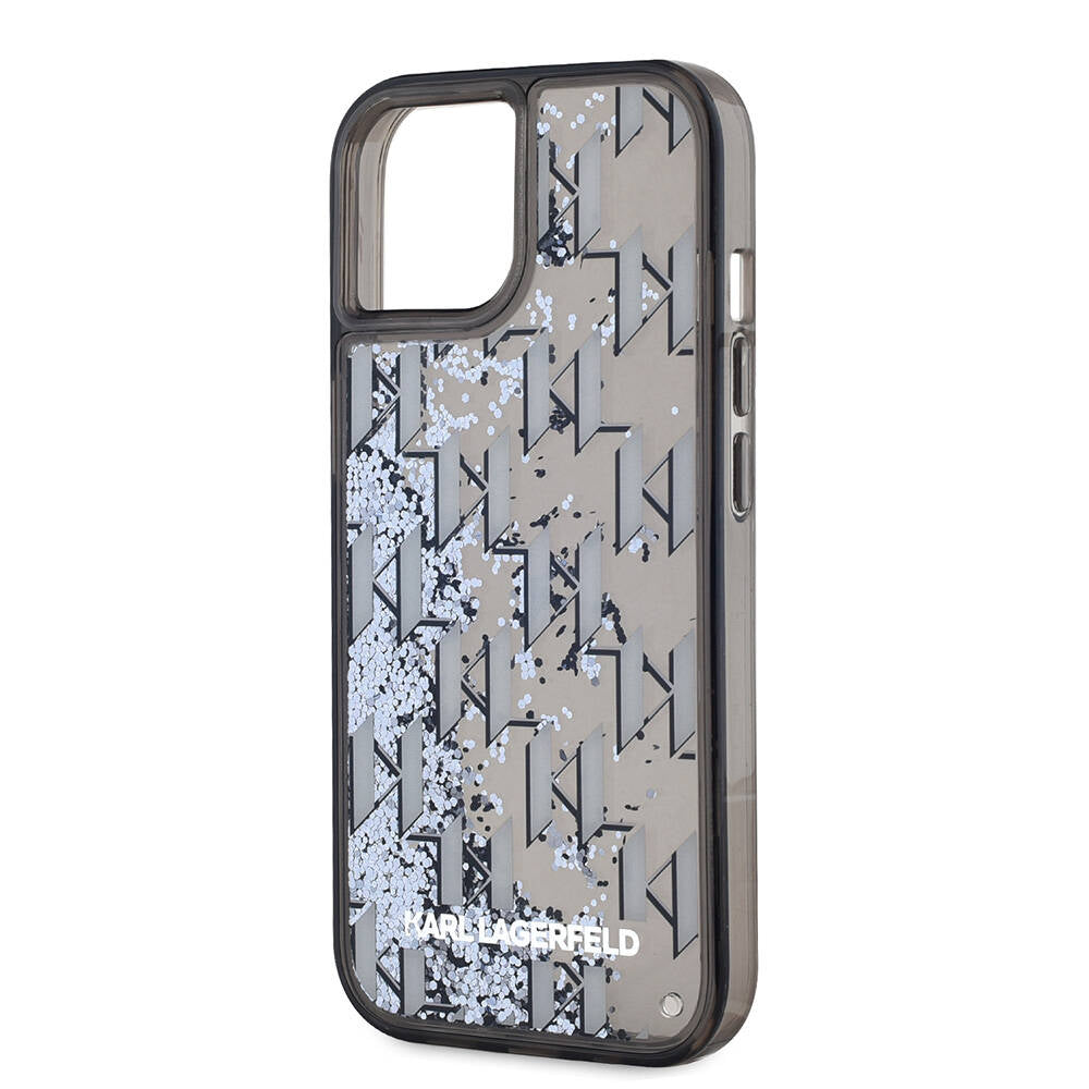iPhone 14 Kılıf Karl Lagerfeld Orjinal Lisanslı Simli KL Yazılı Monogram Gradıent Kılıf Siyah