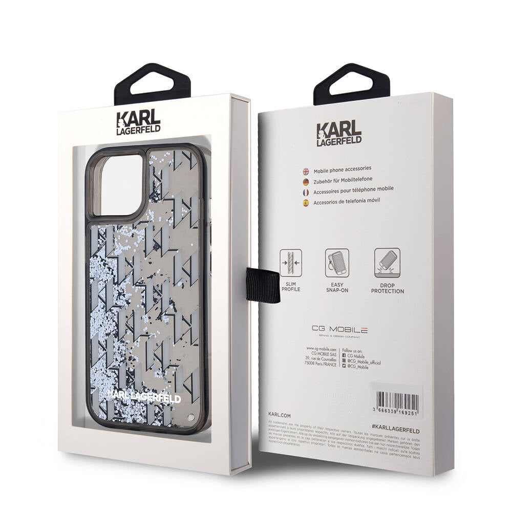 iPhone 14 Kılıf Karl Lagerfeld Orjinal Lisanslı Simli KL Yazılı Monogram Gradıent Kılıf Siyah