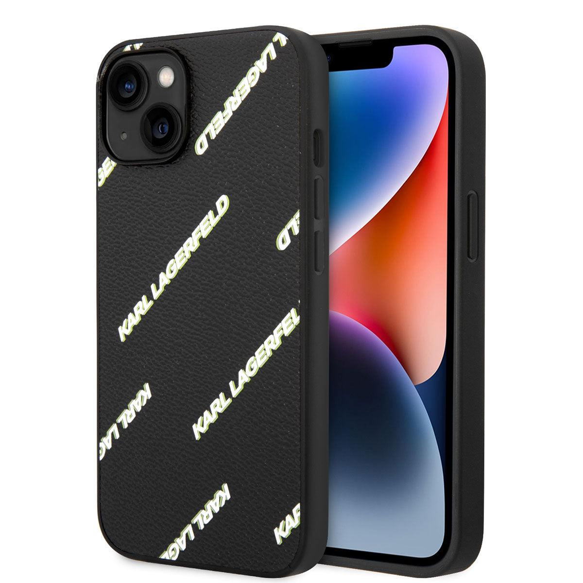 iPhone 14 Kılıf Karl Lagerfeld PU Suni Deri Logolu Dizayn Kılıf Siyah