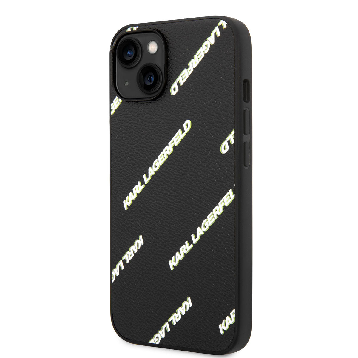 iPhone 14 Kılıf Karl Lagerfeld PU Suni Deri Logolu Dizayn Kılıf Siyah
