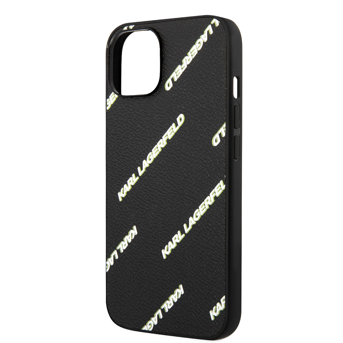iPhone 14 Kılıf Karl Lagerfeld PU Suni Deri Logolu Dizayn Kılıf Siyah