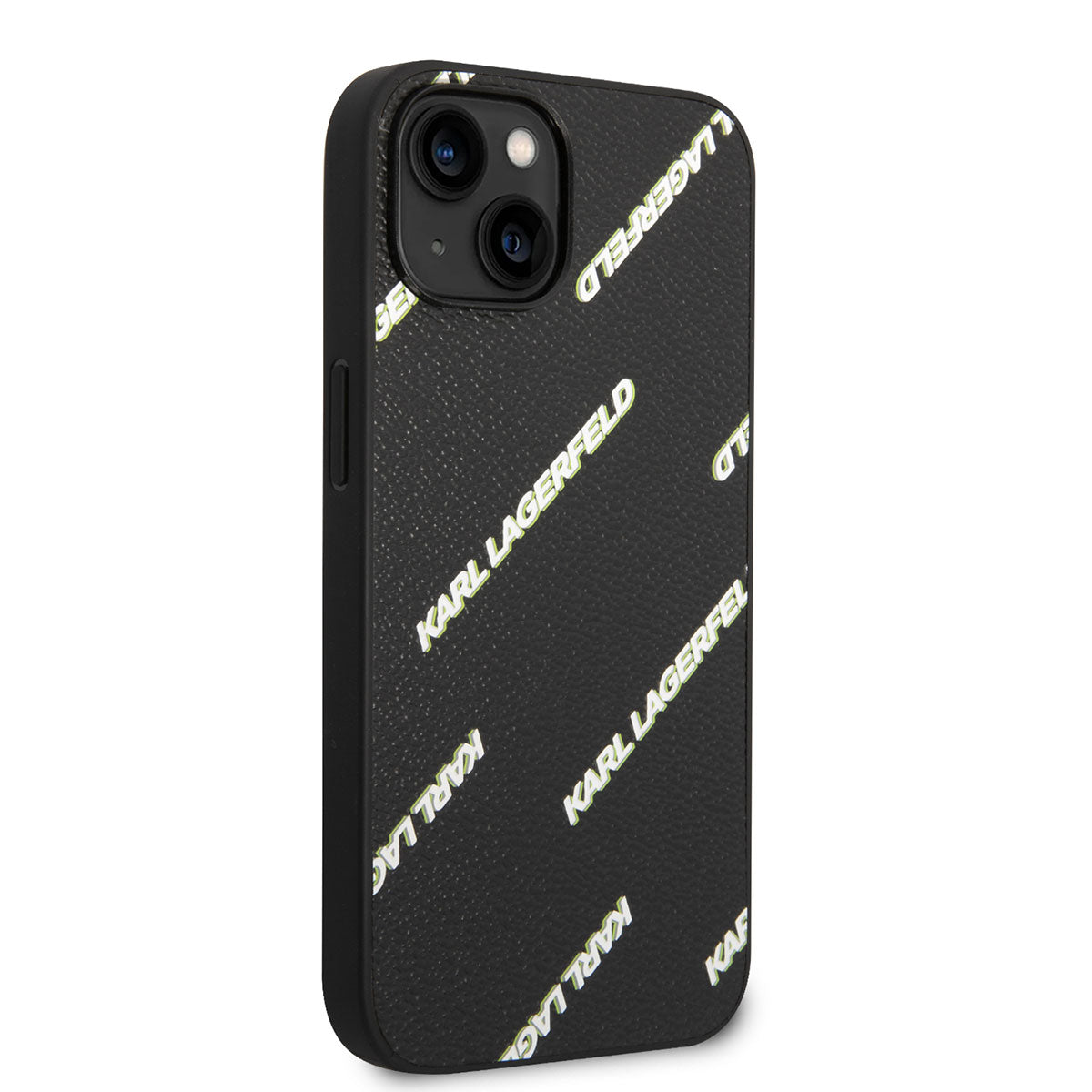 iPhone 14 Kılıf Karl Lagerfeld PU Suni Deri Logolu Dizayn Kılıf Siyah