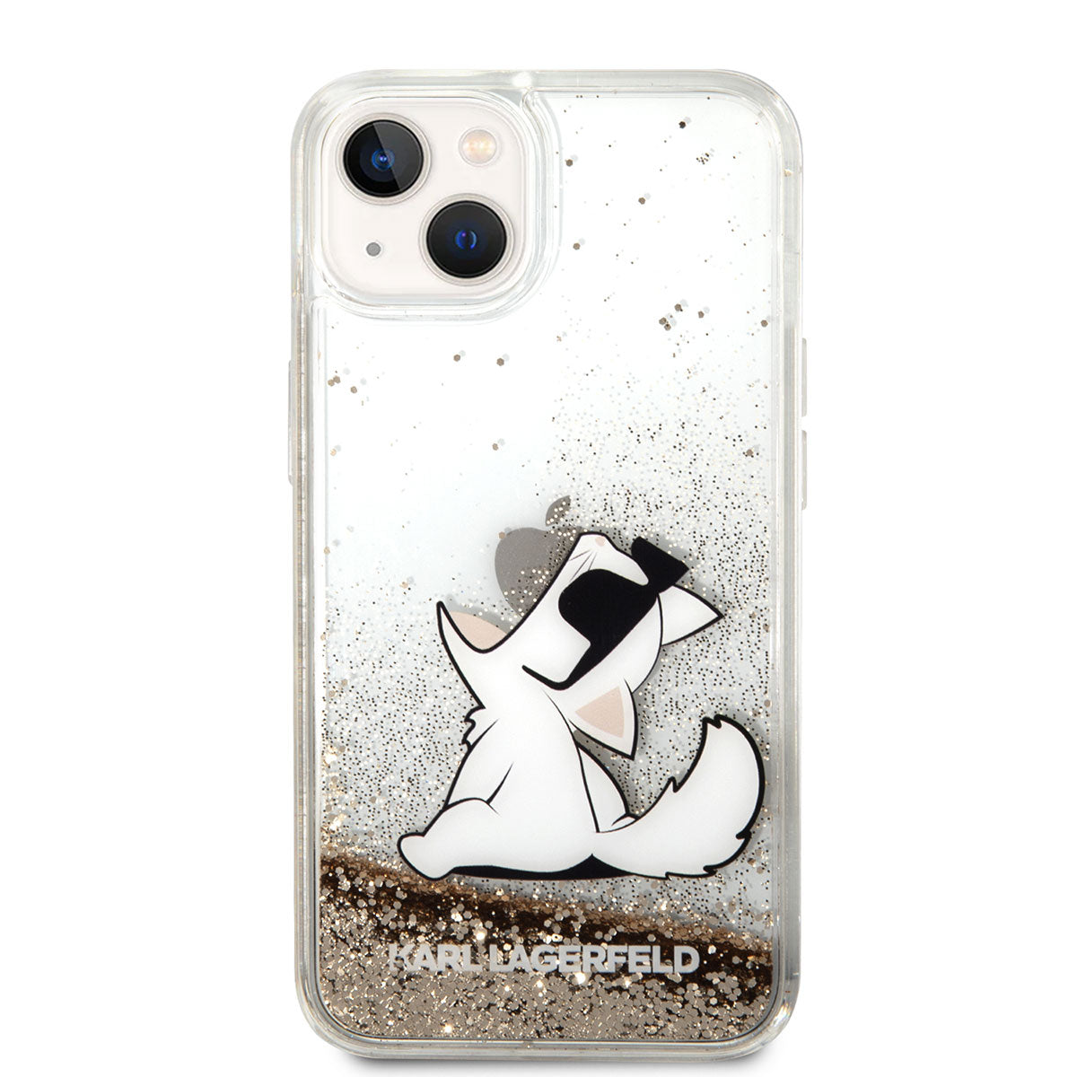 iPhone 14 Kılıf Karl Lagerfeld Sıvılı Simli Choupette Dizayn Kılıf Gold