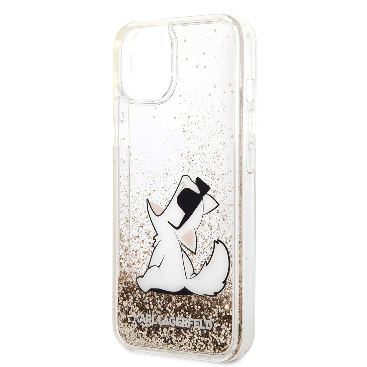 iPhone 14 Kılıf Karl Lagerfeld Sıvılı Simli Choupette Dizayn Kılıf Gold