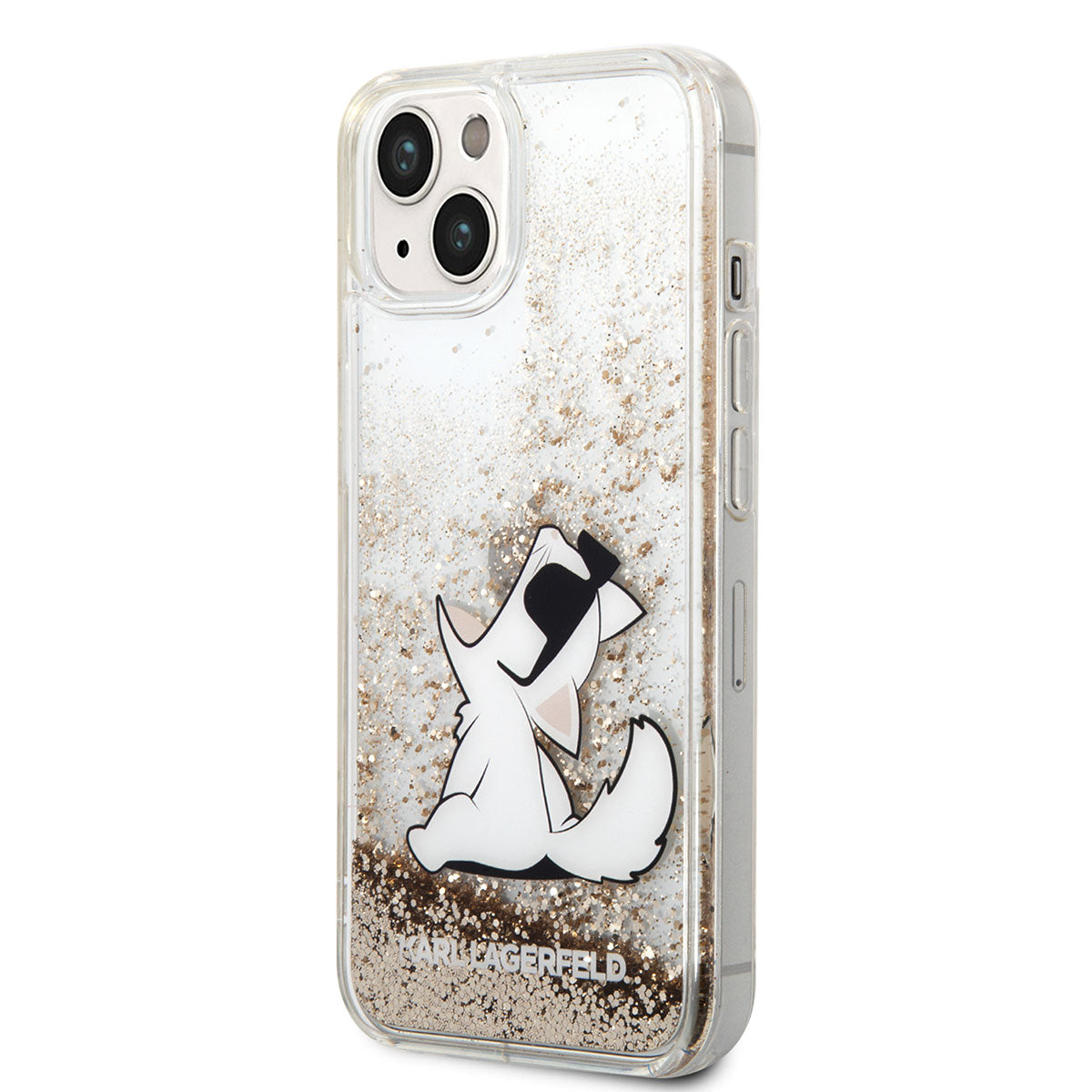 iPhone 14 Kılıf Karl Lagerfeld Sıvılı Simli Choupette Dizayn Kılıf Gold