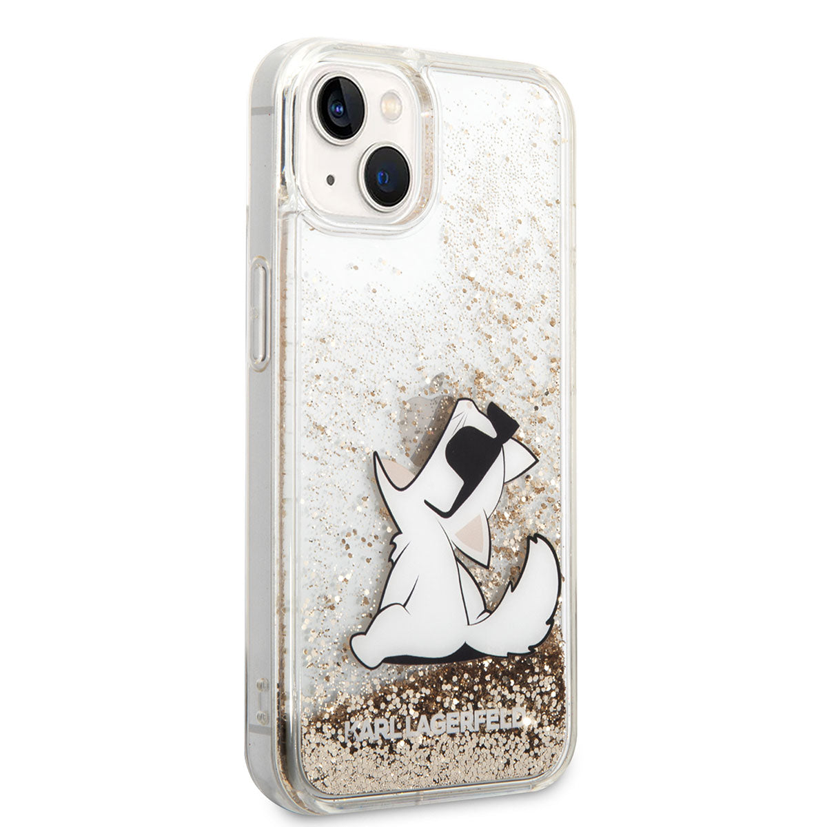 iPhone 14 Kılıf Karl Lagerfeld Sıvılı Simli Choupette Dizayn Kılıf Gold