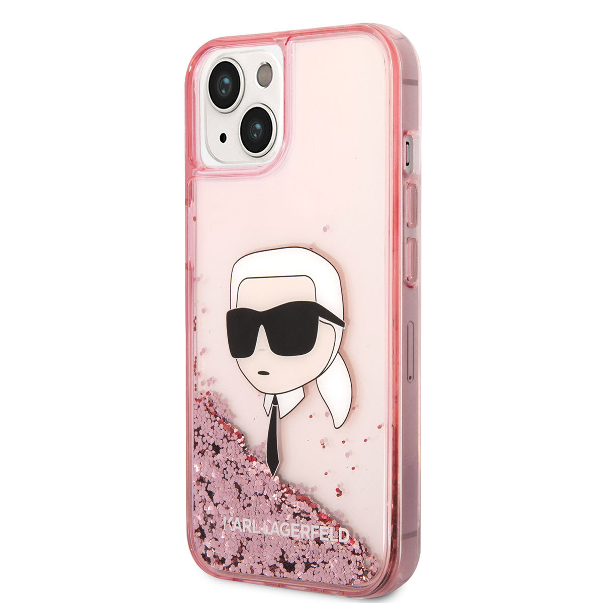 iPhone 14 Kılıf Karl Lagerfeld Sıvılı Simli Karl Head Dizayn Kılıf Pembe