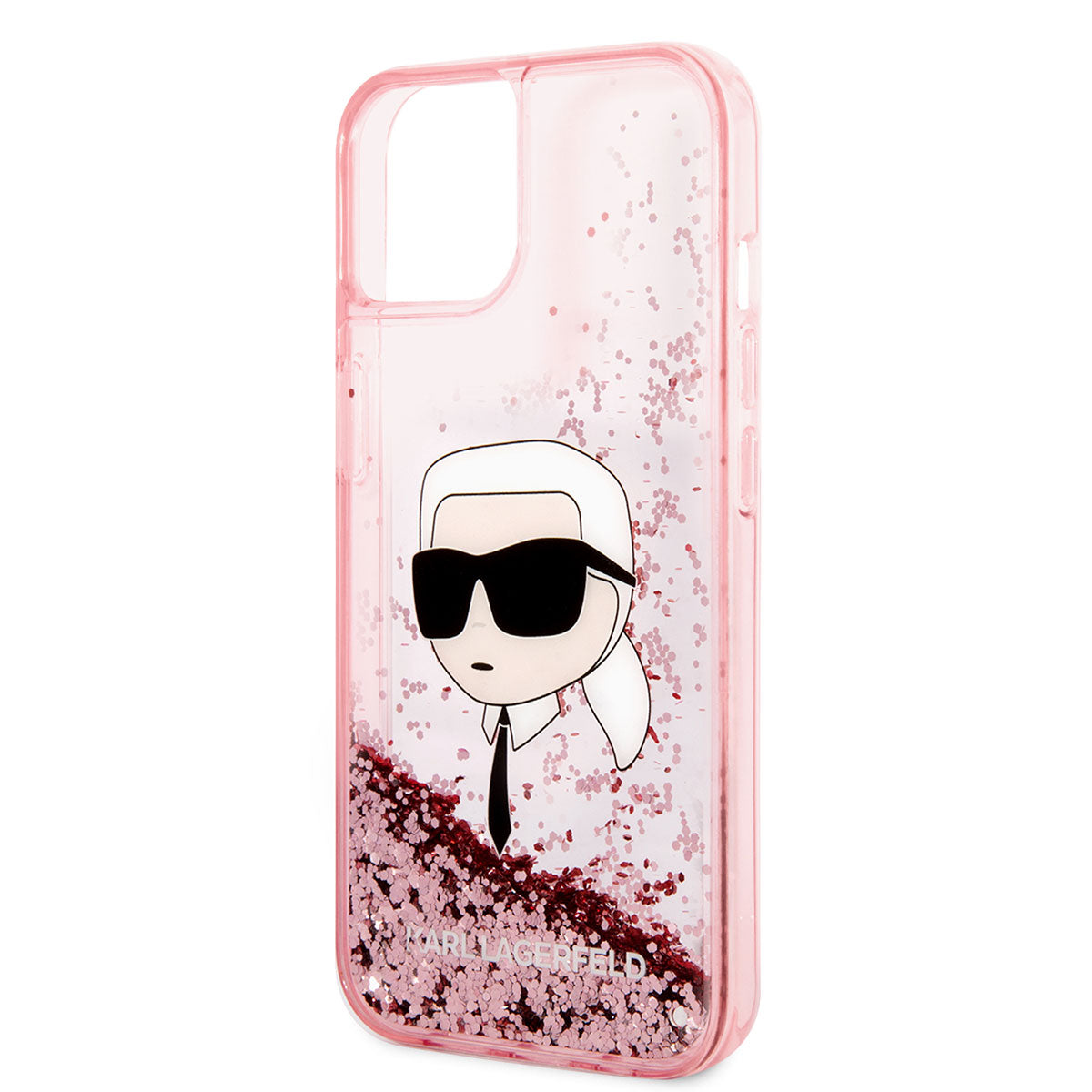 iPhone 14 Kılıf Karl Lagerfeld Sıvılı Simli Karl Head Dizayn Kılıf Pembe