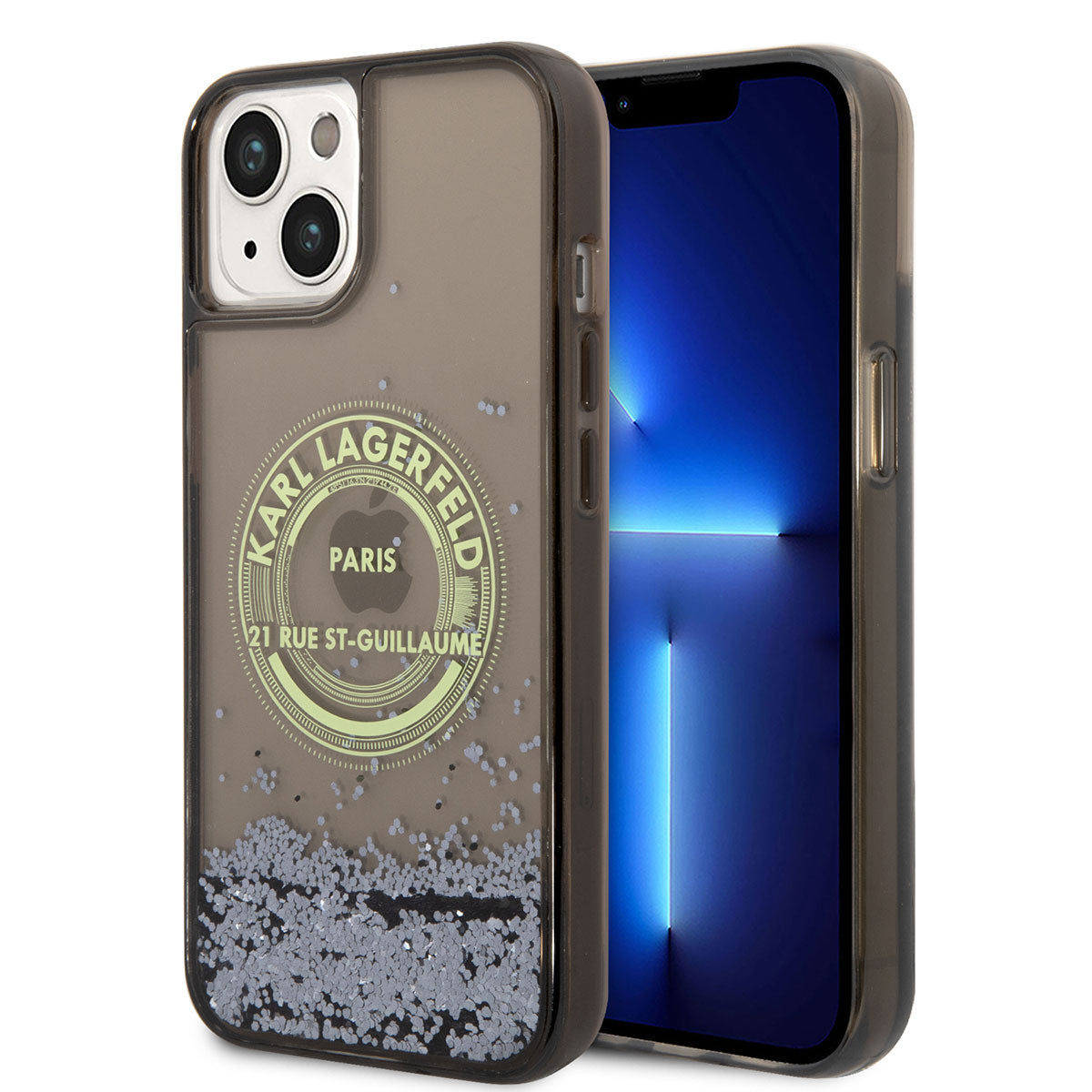 iPhone 14 Kılıf Karl Lagerfeld Sıvılı Simli RSG Dizayn Kılıf Siyah