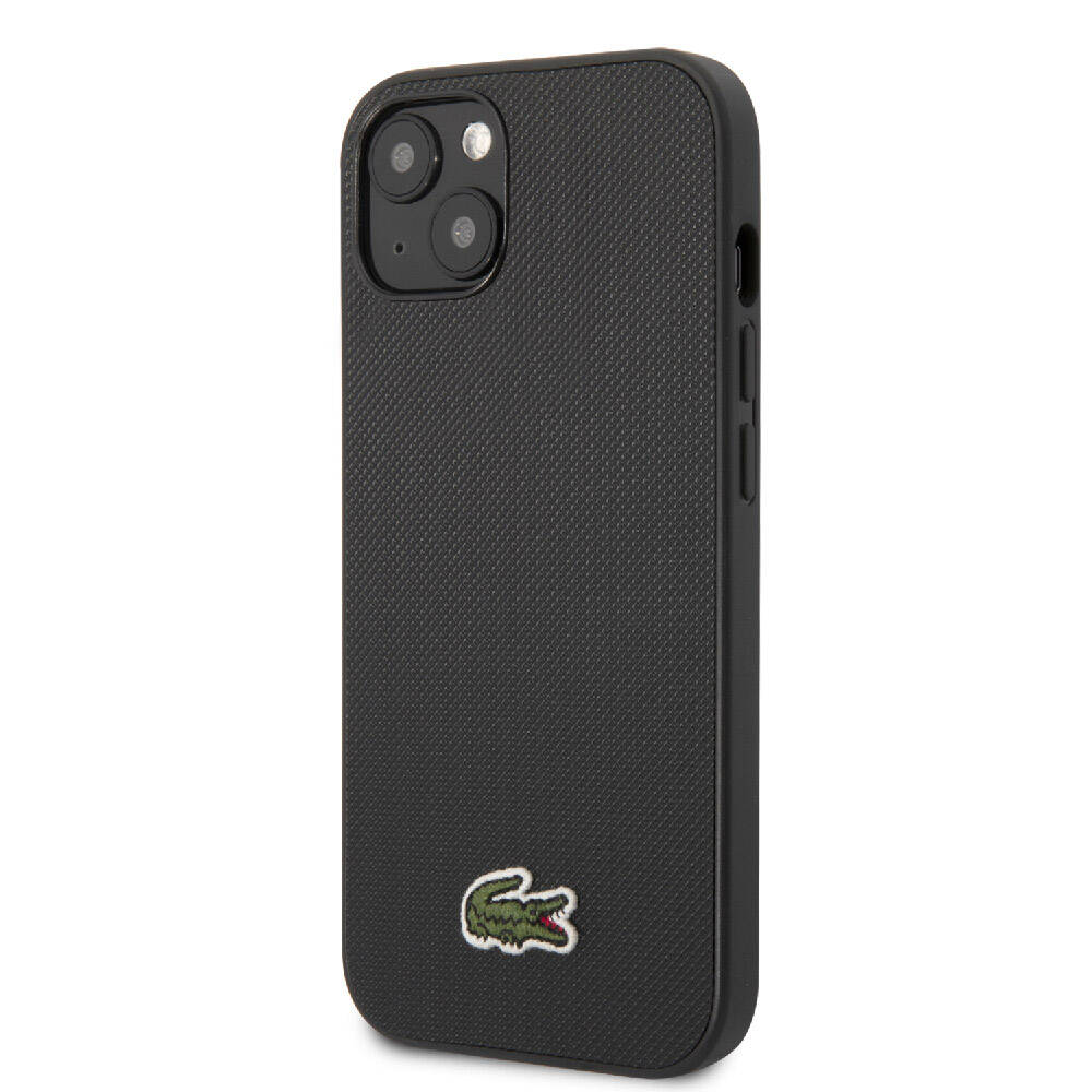 iPhone 14 Kılıf Lacoste Orjinal Lisanslı PU Pike Desenli Arka Yüzey İkonik Timsah Dokuma Logolu Kılıf Siyah