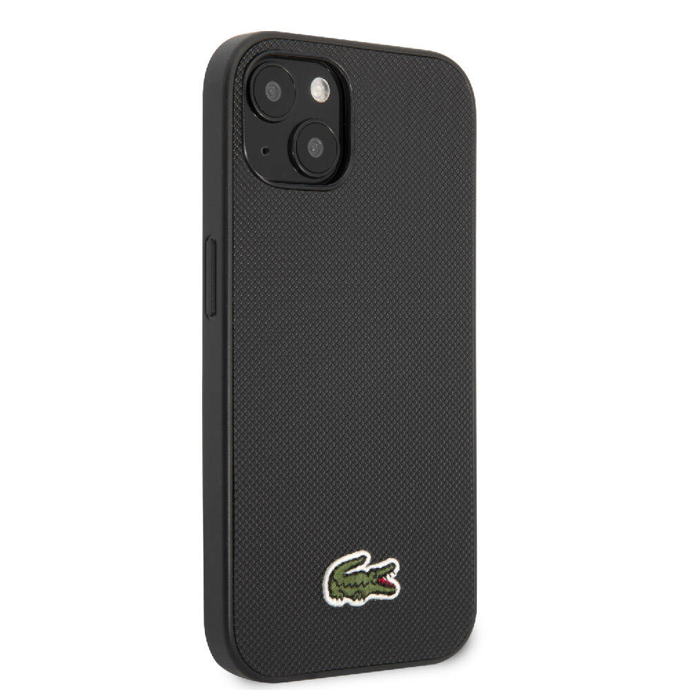 iPhone 14 Kılıf Lacoste Orjinal Lisanslı PU Pike Desenli Arka Yüzey İkonik Timsah Dokuma Logolu Kılıf Siyah